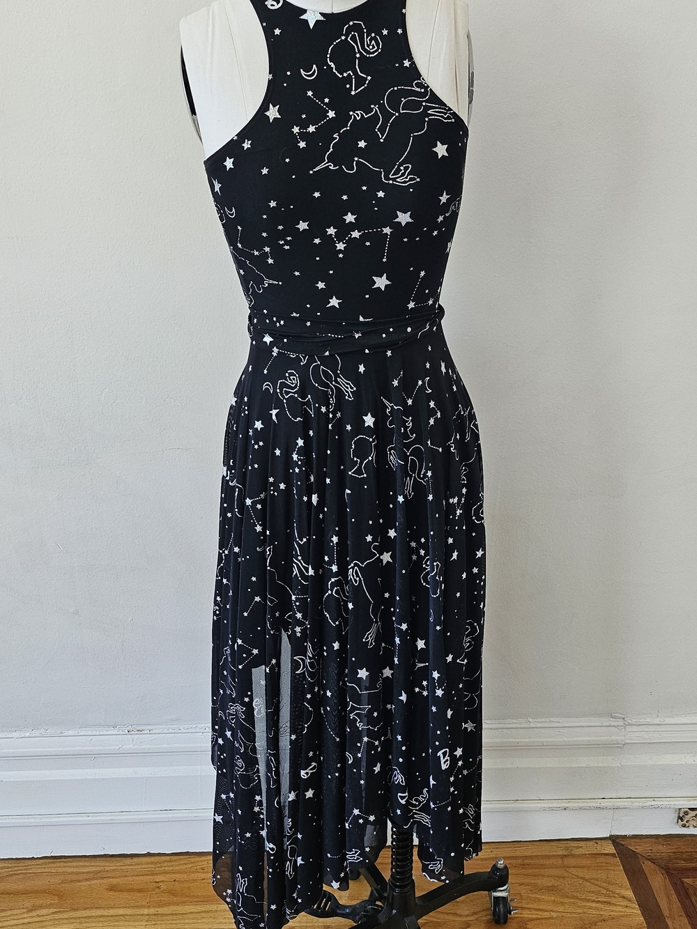 Black Midi Dress with White Constellation Print